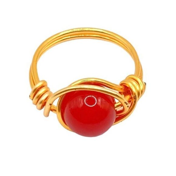 Gold wire wrap natural carnelian stone ring size 5 - Picture 1 of 4